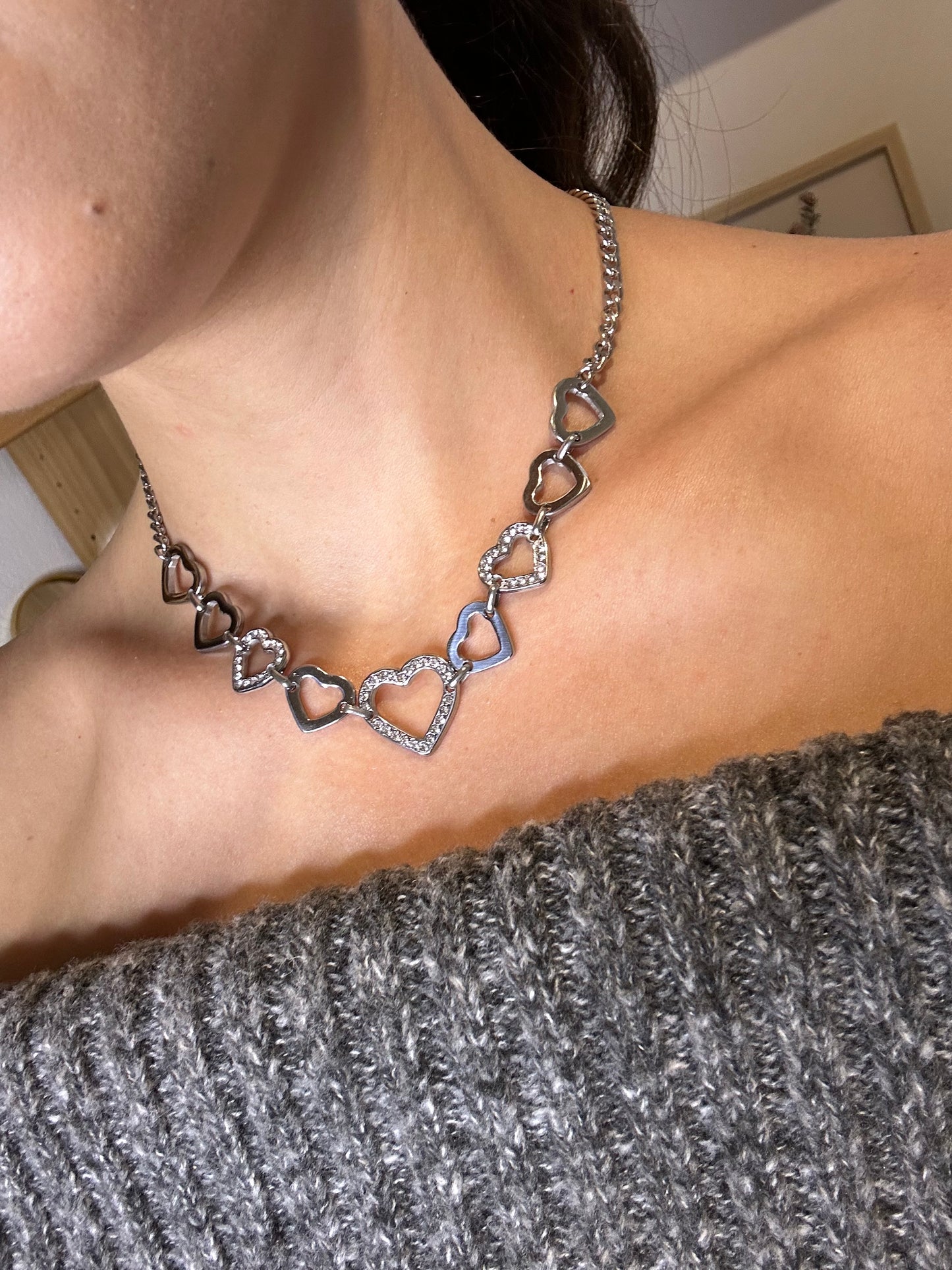 Κολιέ με καρδιές & strass