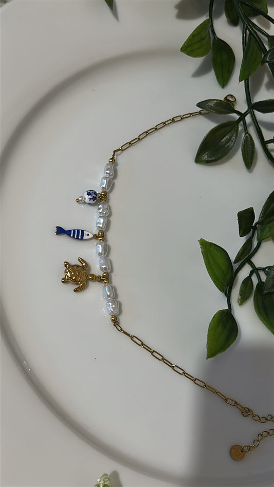Αλυσίδα ποδιού με τύπου μαργαριτάρι και charms