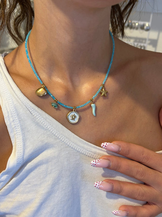 Κολιέ χειροποίητο κρισταλάκια & charms