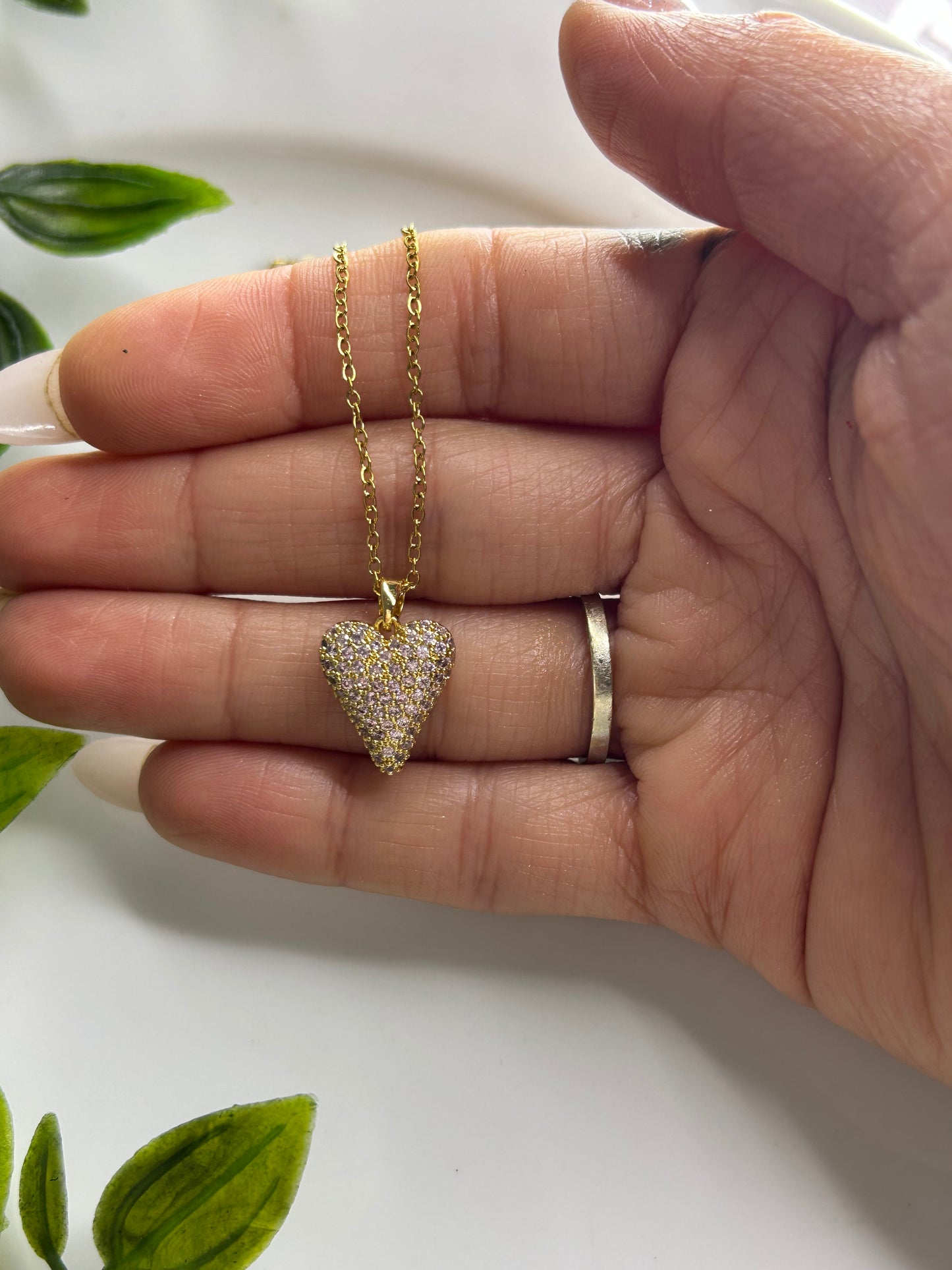 Κολιέ καρδούλα χρυσό ροζ strass