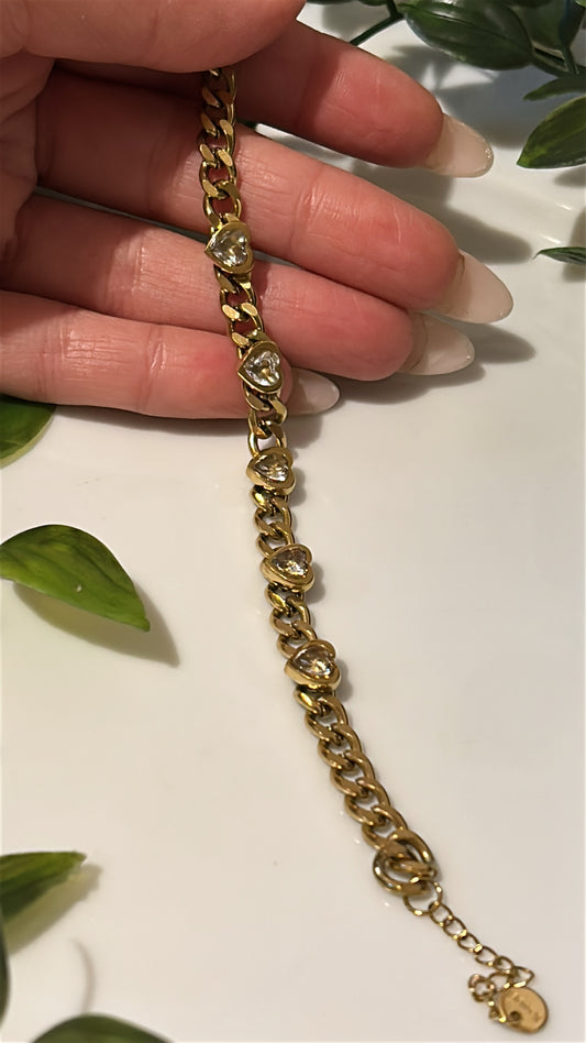 Βραχιόλι αλυσίδα με καρδιές διαμάντι