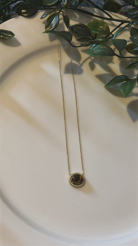Κολιέ με καφέ πέτρα και strass