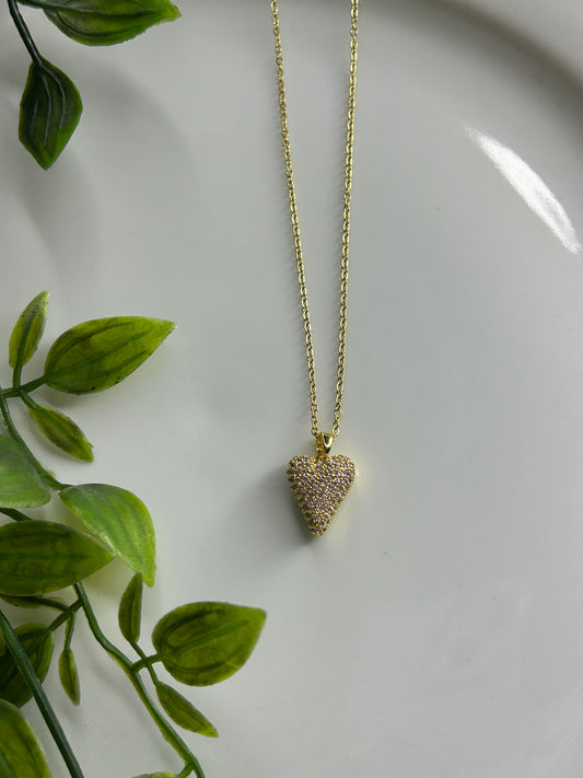 Κολιέ καρδούλα χρυσό ροζ strass