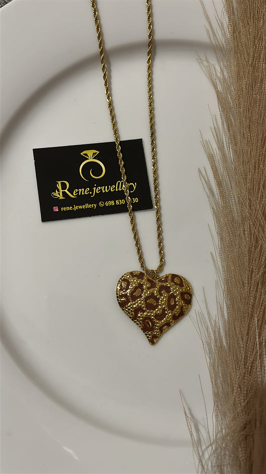 Κολιέ καρδιά animal print καφέ