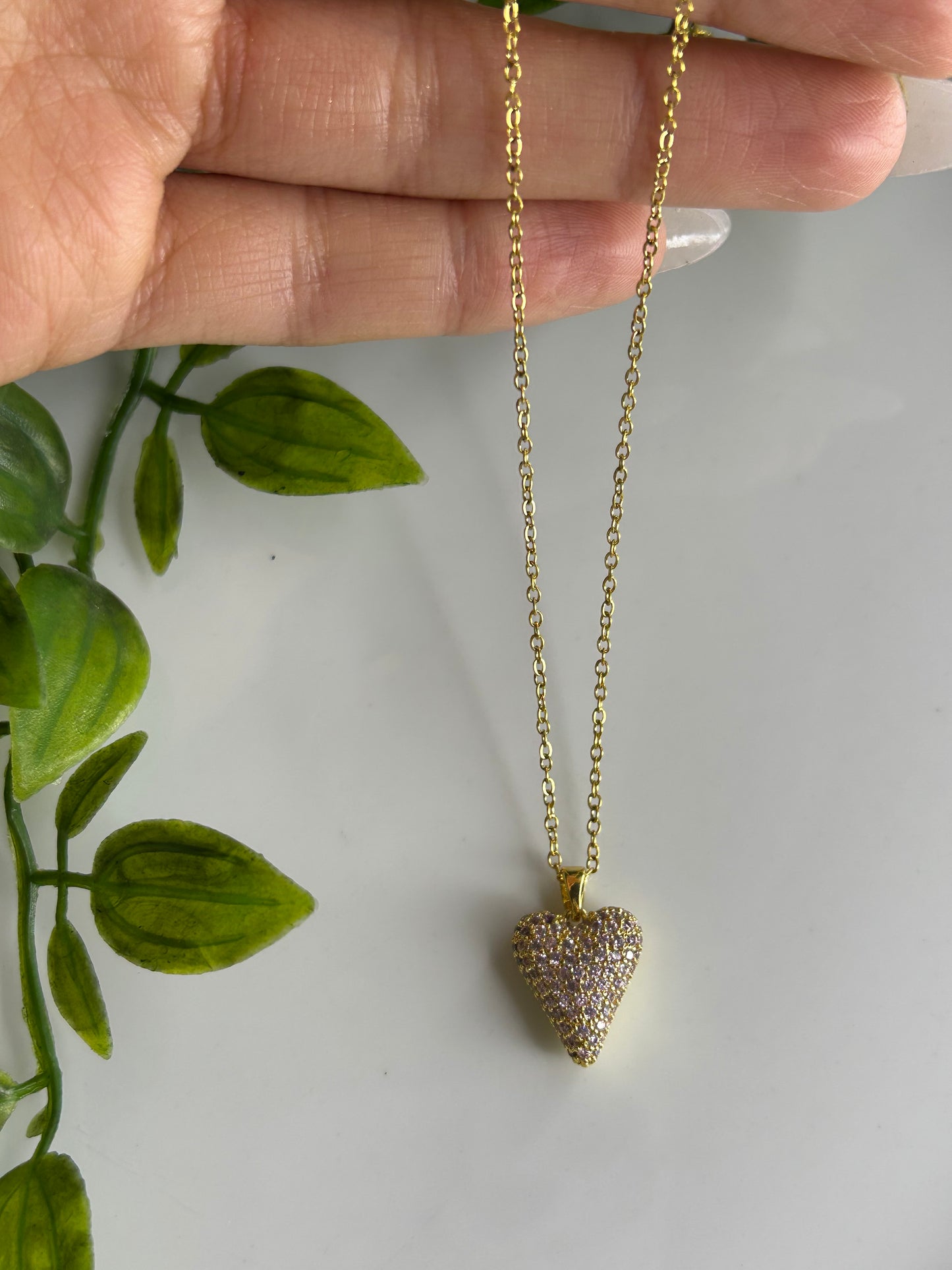 Κολιέ καρδούλα χρυσό ροζ strass