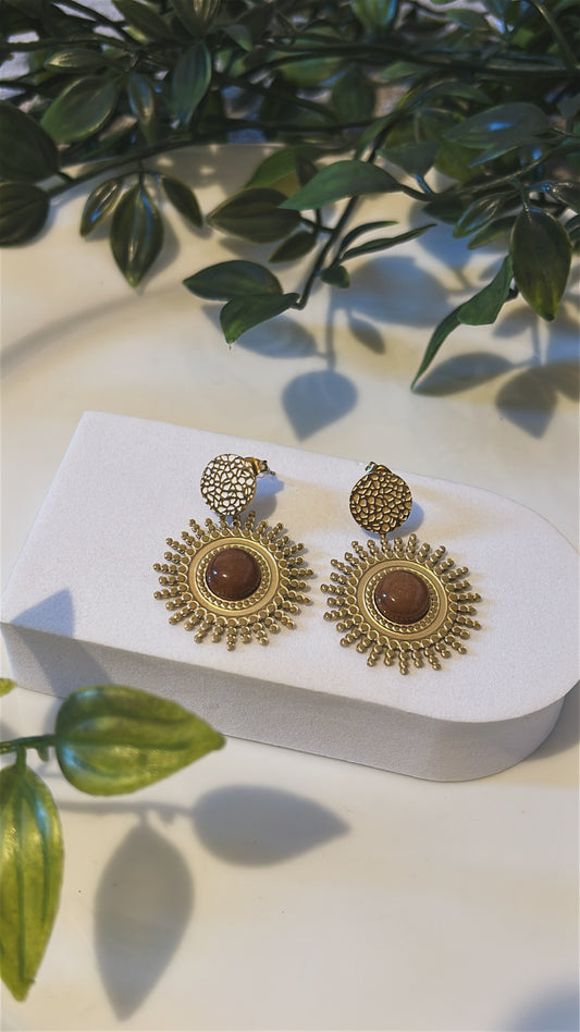 Vintage σκουλαρίκι με καφέ πέτρα