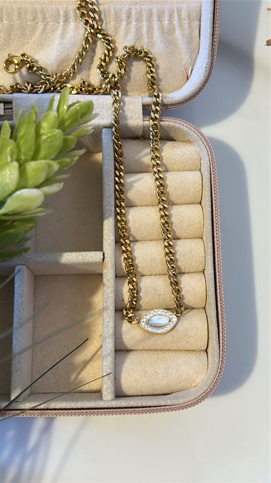 Κολιέ ματάκι με διαμαντάκι