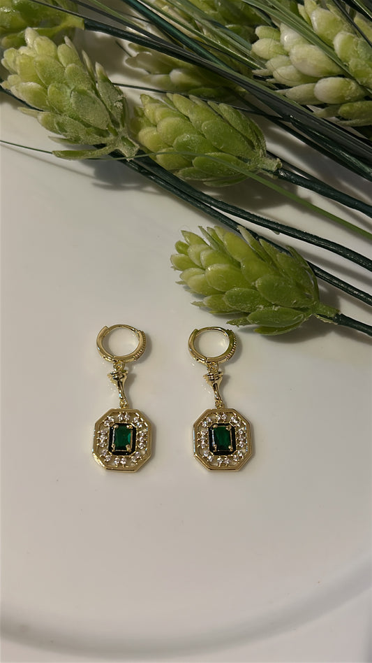 Σκουλαρίκι Κρικάκι κρεμαστό ιδιαίτερο με πράσινο διαμάντι