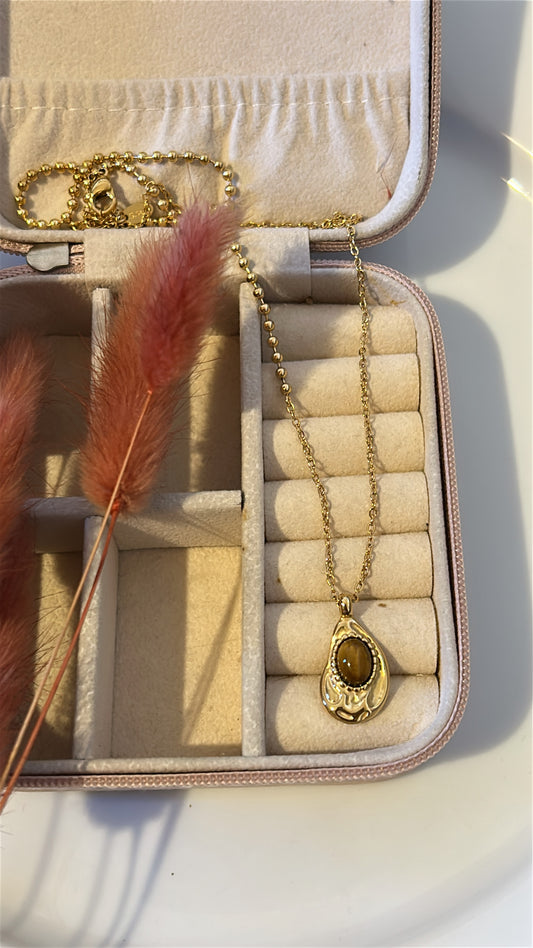 Κολιέ ιδιαίτερο με πέτρα καφέ