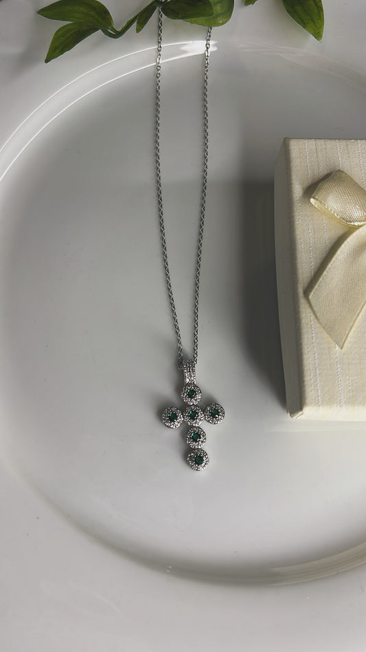 Σταύρος κολιέ με διαμάντια πράσινα