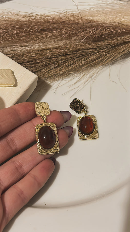 Σκουλαρίκι vintage με καφέ πέτρα