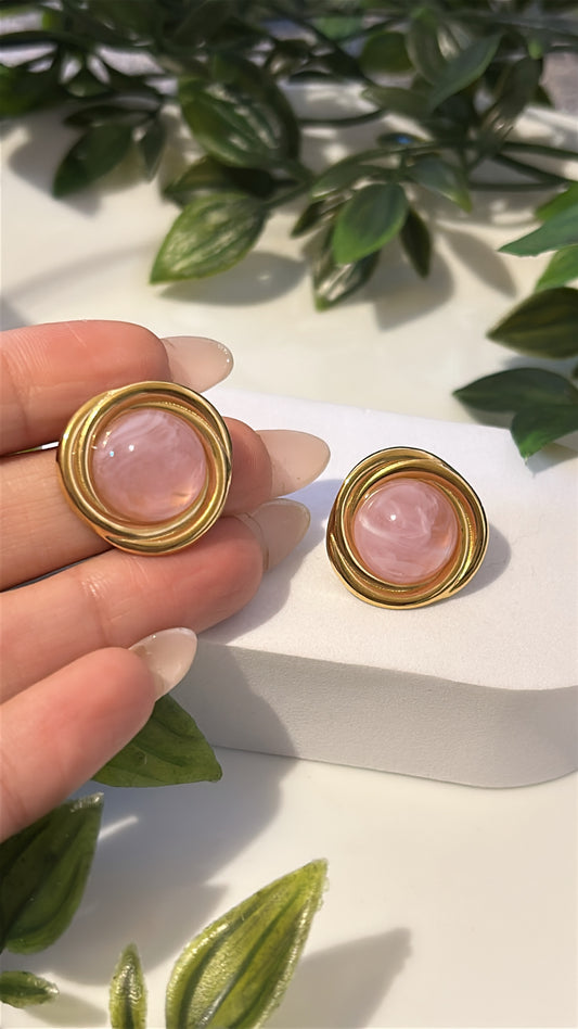 Καρφωτό σκουλαρίκι ροζ πέτρα